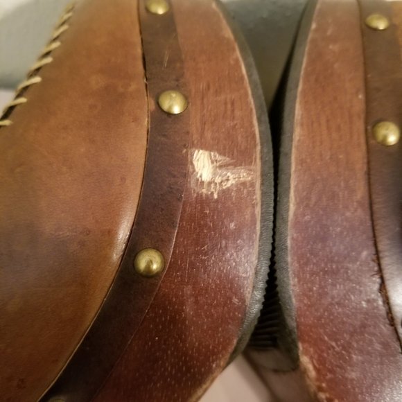 Xhilaration 7 Leather Chunky Mules 90s Y2K Platform Heels Flower Brads Granola - Picture 4 of 9